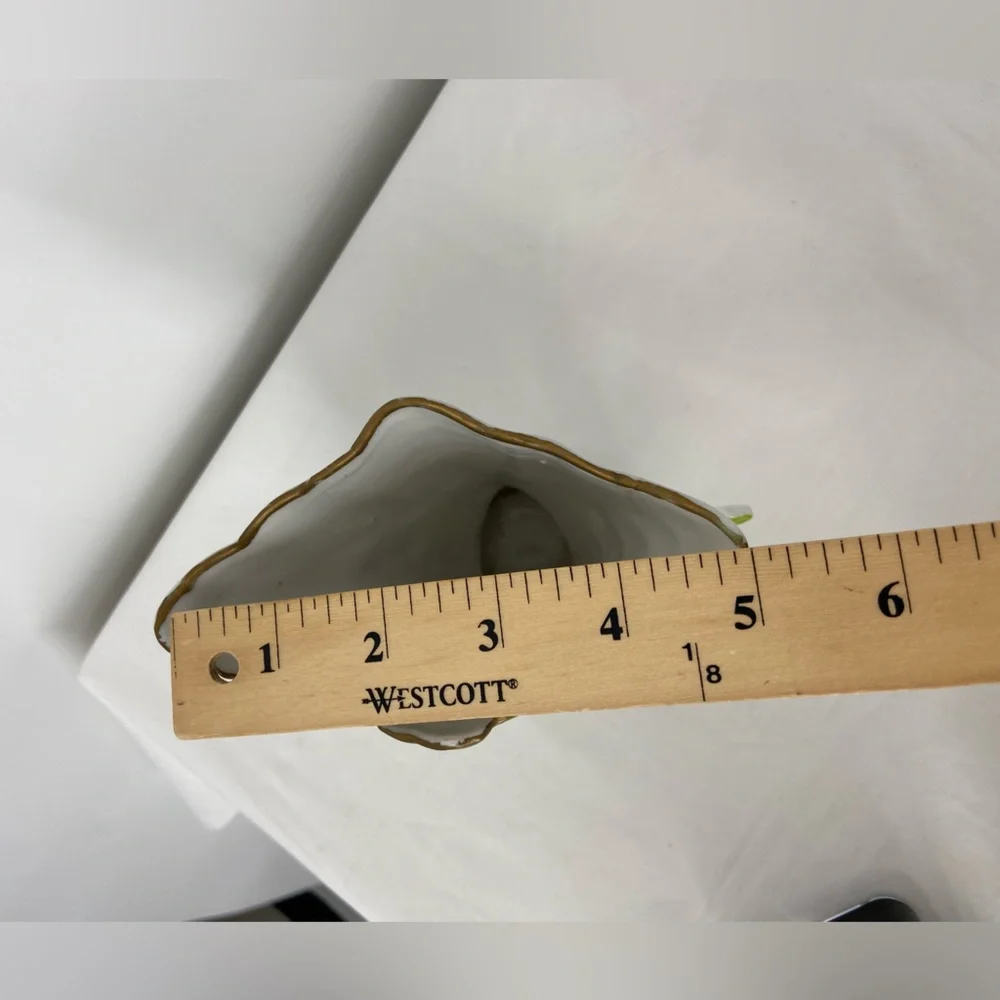 Vintage Hand Painted Porcelain Vase‎ white with Strong Green Accents & Florwers